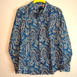 Talbots Cotton Collared Shirt Women SZ/6 Button Down Blue Paisley Floral Top